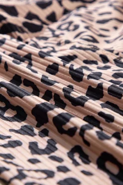Online Dear-Lover Leopard Print Ribbed Textured Knit Biker Shorts Khaki