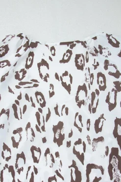 Online Dear-Lover Leopard Print Ruched V Neck 3/4 Sleeve Blouse Khaki