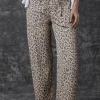 Fashion Dear-Lover Leopard Printed Drawstring Waist Pocketed Wide Leg Jeans Khaki