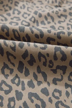 Fashion Dear-Lover Leopard Printed Drawstring Waist Pocketed Wide Leg Jeans Khaki