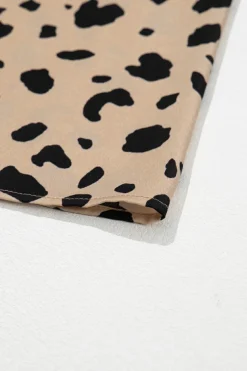 New Dear-Lover Leopard Spots Printed Split Hem Midi Skirt Khaki