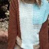Clearance Dear-Lover Mix Textured Knit Colorblock Patchwork Sweater Khaki
