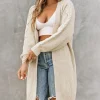 Best Dear-Lover Open Front Cable Sleeve Long Cardigan Khaki