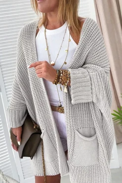 New Dear-Lover Oversized Fold Over Sleeve Open Front Cardigan Khaki