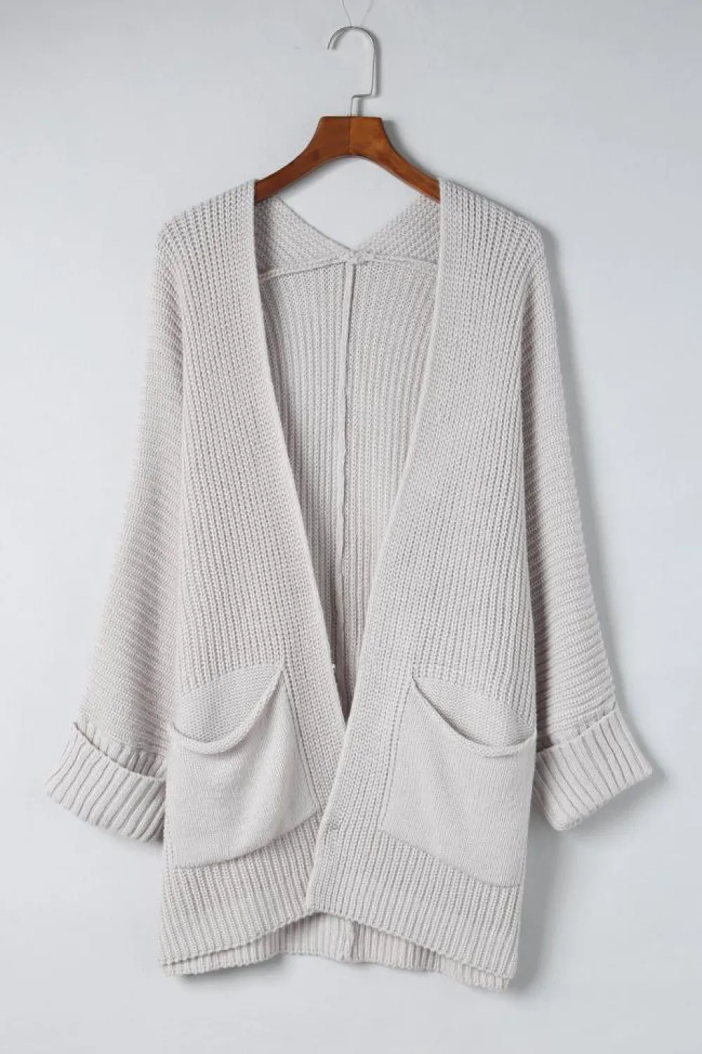 New Dear-Lover Oversized Fold Over Sleeve Open Front Cardigan Khaki
