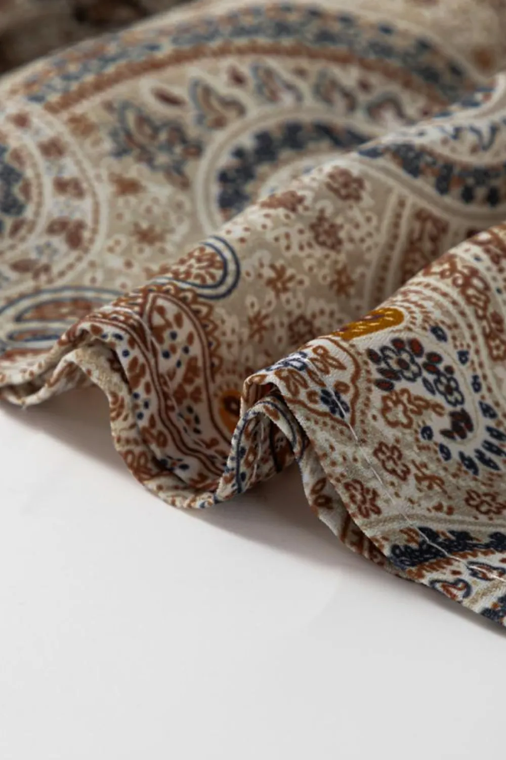 Fashion Dear-Lover Paisley Printed Spaghetti Strap V Neck Smocked Babydoll Tank Top Khaki