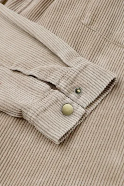 Fashion Dear-Lover Patchwork Hooded Corduroy Shacket Khaki