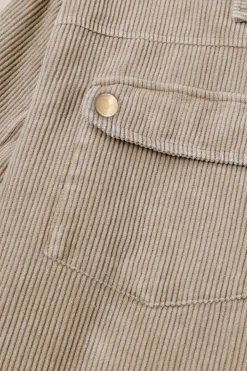 Fashion Dear-Lover Patchwork Hooded Corduroy Shacket Khaki
