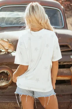 New Dear-Lover Patriotic Flag Bow Graphic Starry Round Neck T Shirt Khaki
