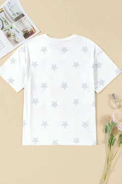 New Dear-Lover Patriotic Flag Bow Graphic Starry Round Neck T Shirt Khaki