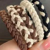 Fashion Dear-Lover 5pcs Smile Face Decor Braided Hair Ties Khaki
