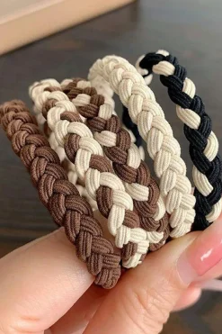 Fashion Dear-Lover 5pcs Smile Face Decor Braided Hair Ties Khaki