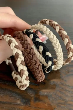 Fashion Dear-Lover 5pcs Smile Face Decor Braided Hair Ties Khaki