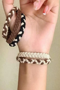 Fashion Dear-Lover 5pcs Smile Face Decor Braided Hair Ties Khaki