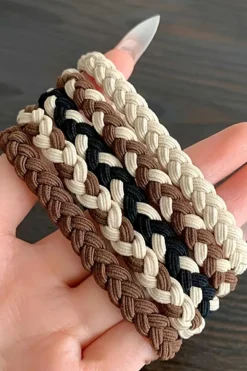 Fashion Dear-Lover 5pcs Smile Face Decor Braided Hair Ties Khaki
