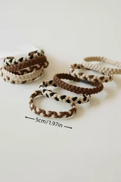 Fashion Dear-Lover 5pcs Smile Face Decor Braided Hair Ties Khaki
