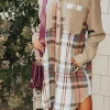 Hot Dear-Lover Plaid Patchwork Long Sleeve Shirt Mini Dress Khaki
