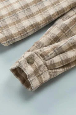 Best Dear-Lover Plaid Pattern Sherpa Lined Hooded Shacket Khaki