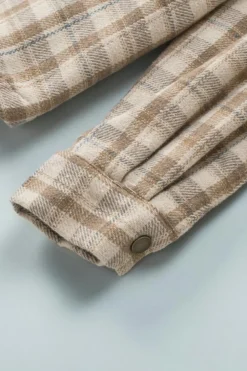 Best Dear-Lover Plaid Pattern Sherpa Lined Hooded Shacket Khaki