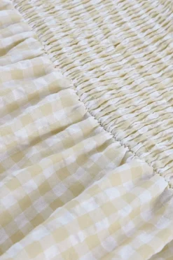 Clearance Dear-Lover Plaid Ruffled Sleeve Smocked Maxi Dress Khaki