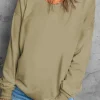 Outlet Dear-Lover Plain Crew Neck Pullover Sweatshirt Khaki