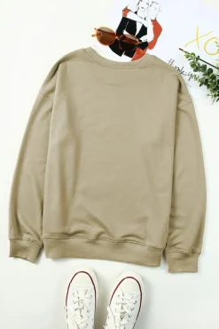 Outlet Dear-Lover Plain Crew Neck Pullover Sweatshirt Khaki