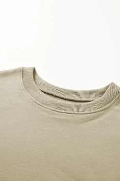 Outlet Dear-Lover Plain Crew Neck Pullover Sweatshirt Khaki