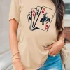 Best Dear-Lover Poker Queen Embroidered Graphic Tee Khaki