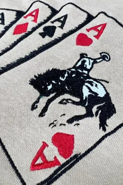 Best Dear-Lover Poker Queen Embroidered Graphic Tee Khaki