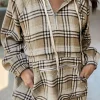 Online Dear-Lover Zipped Front Pullover Plaid Hoodie Khaki Printed