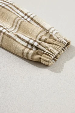 Online Dear-Lover Zipped Front Pullover Plaid Hoodie Khaki Printed