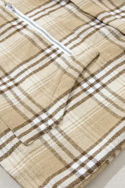 Online Dear-Lover Zipped Front Pullover Plaid Hoodie Khaki Printed