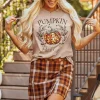 Online Dear-Lover PUMPKIN Patch Girly Leopard Bowknot Pumpkin Graphic T Shirt Khaki