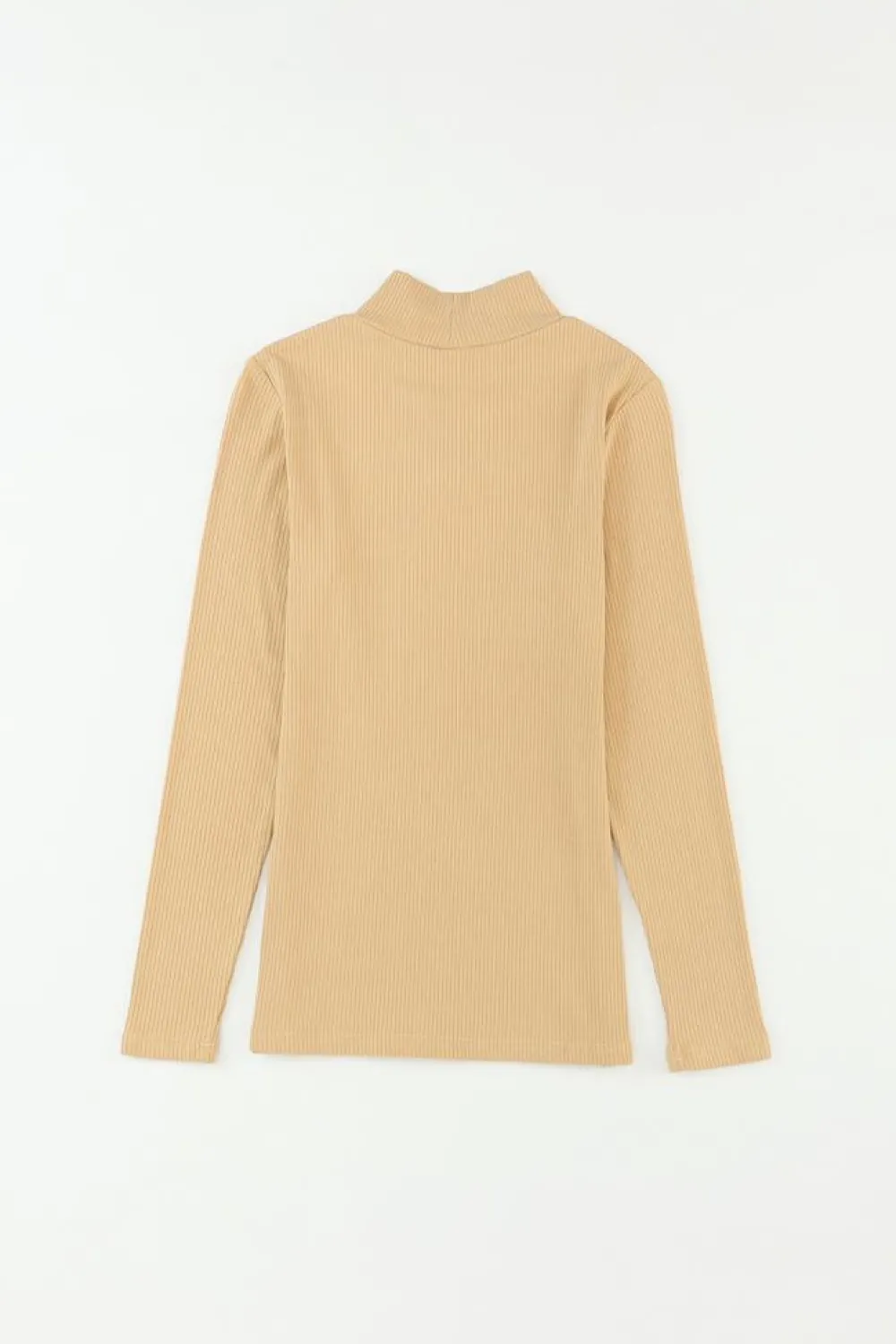 Sale Dear-Lover Ribbed Knit High Neck Long Sleeve Top Khaki