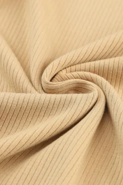 Sale Dear-Lover Ribbed Knit High Neck Long Sleeve Top Khaki