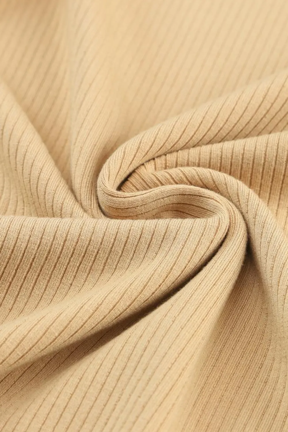Sale Dear-Lover Ribbed Knit High Neck Long Sleeve Top Khaki