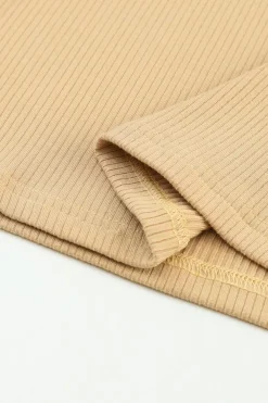 Sale Dear-Lover Ribbed Knit High Neck Long Sleeve Top Khaki