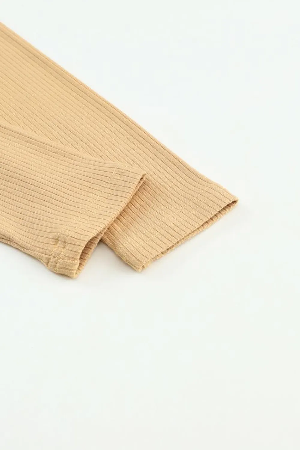 Sale Dear-Lover Ribbed Knit High Neck Long Sleeve Top Khaki