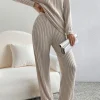 Best Dear-Lover Ribbed Knit V Neck Slouchy Two-piece Outfit Khaki