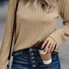 Hot Dear-Lover Ribbed Round Neck Knit Long Sleeve Top Khaki