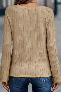 Hot Dear-Lover Ribbed Round Neck Knit Long Sleeve Top Khaki