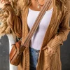Clearance Dear-Lover Ribbed Trim Eyelet Cable Knit Cardigan Khaki