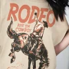 New Dear-Lover RODEO Cowboy Graphic Crewneck T Shirt Khaki