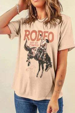 New Dear-Lover RODEO Cowboy Graphic Crewneck T Shirt Khaki