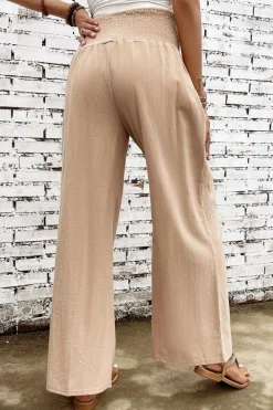 Outlet Dear-Lover Smocked Wide Waistband High Waist Wide Leg Pants Khaki