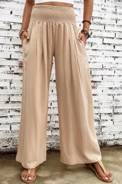 Outlet Dear-Lover Smocked Wide Waistband High Waist Wide Leg Pants Khaki