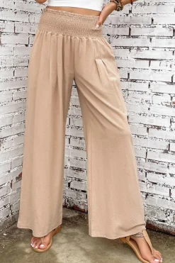 Outlet Dear-Lover Smocked Wide Waistband High Waist Wide Leg Pants Khaki