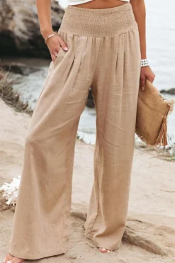 Outlet Dear-Lover Smocked Wide Waistband High Waist Wide Leg Pants Khaki