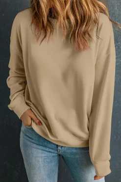 Best Dear-Lover Solid Classic Crewneck Pullover Sweatshirt Khaki