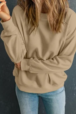 Best Dear-Lover Solid Classic Crewneck Pullover Sweatshirt Khaki